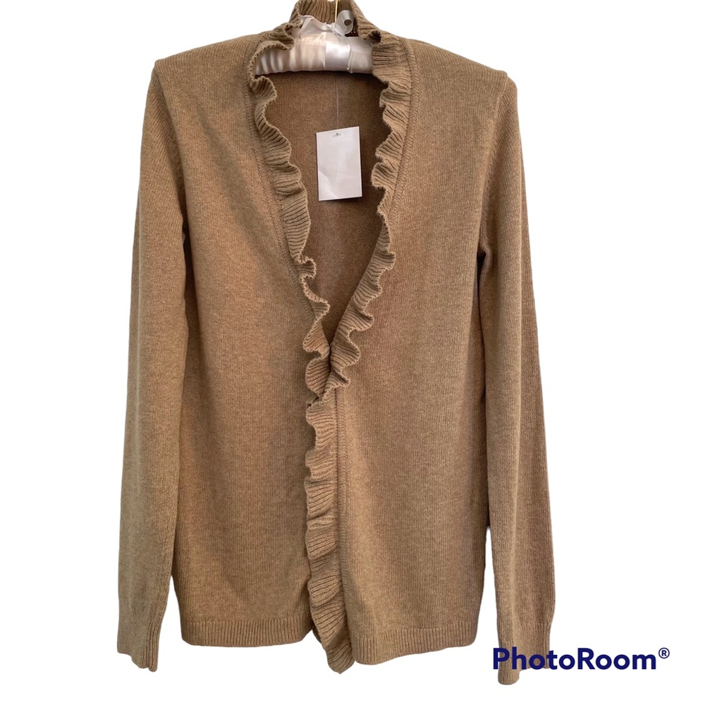 Lands' End Wool Cotton Blend Ruffle Edge Cardigan XS NEW